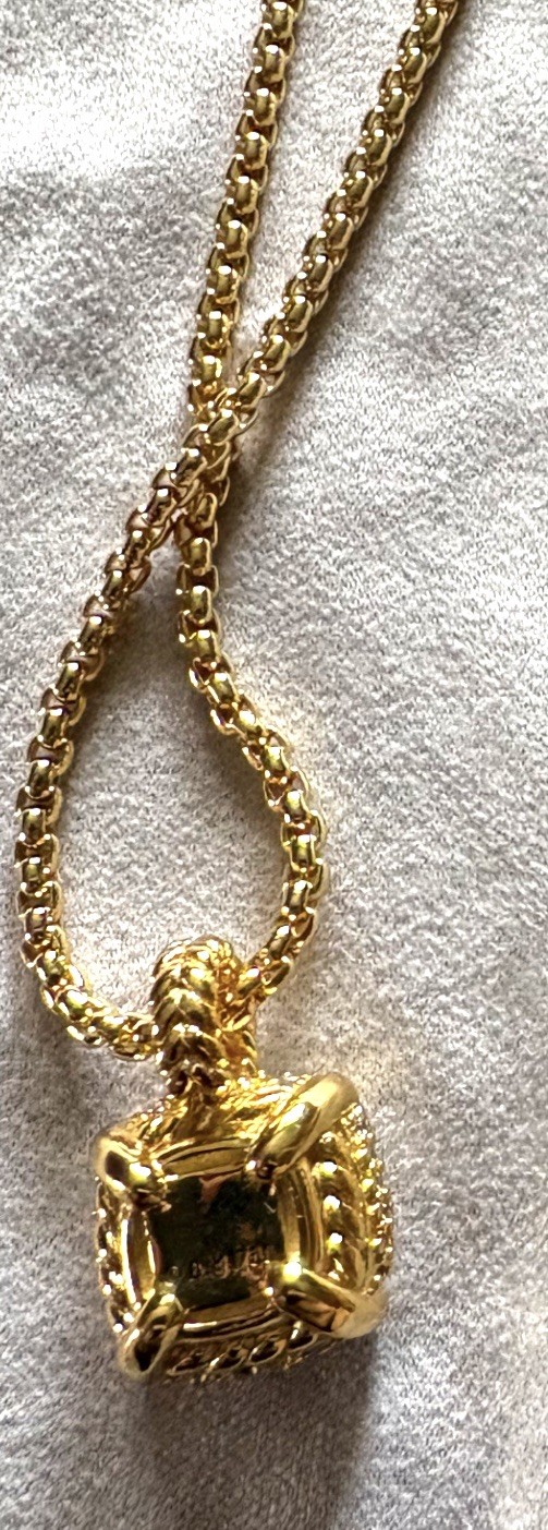 David Yurman 18k Yellow Gold Chatelaine Design Pendant Box Necklace ~ 17-19in