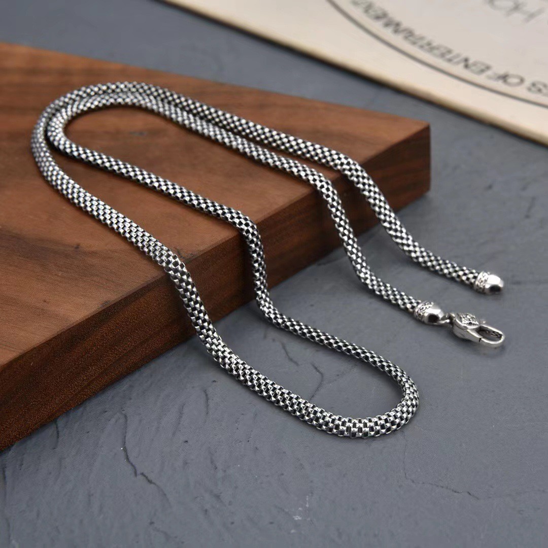 Pure S925 Sterling Silver Chain Women Men 4mm Hollow Curb Link Chain Necklace