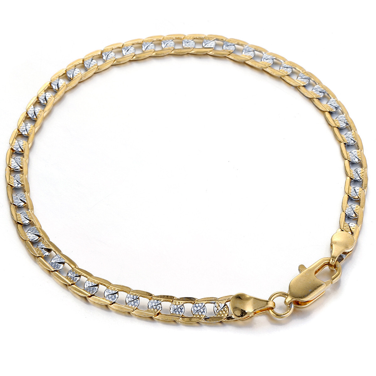 Gold Filled Hammered Cut Curb Cuban Chain Bracelet Mens Womens Link 8/9 inches