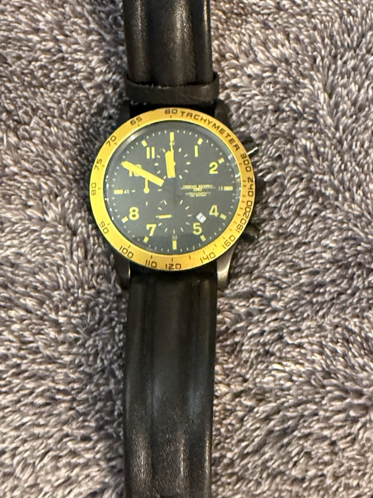 Jorg Gray Wristwatch Chronograph Black Yellow Dial Tachymeter Leather Quartz