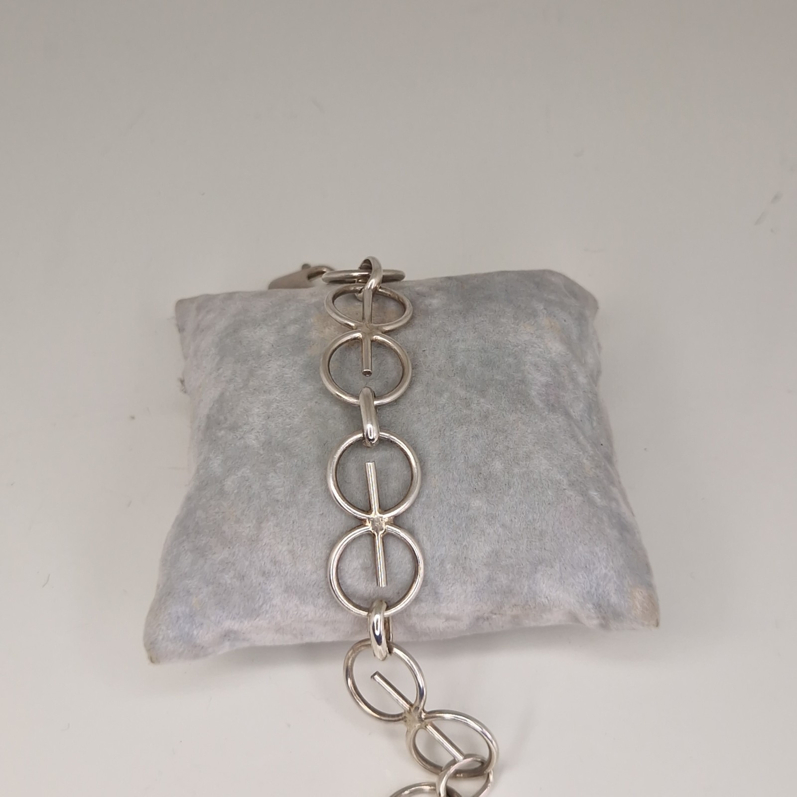 Modernist Scandinavian Bracelet 800 Silver Continental Locked Circles 21.5cm