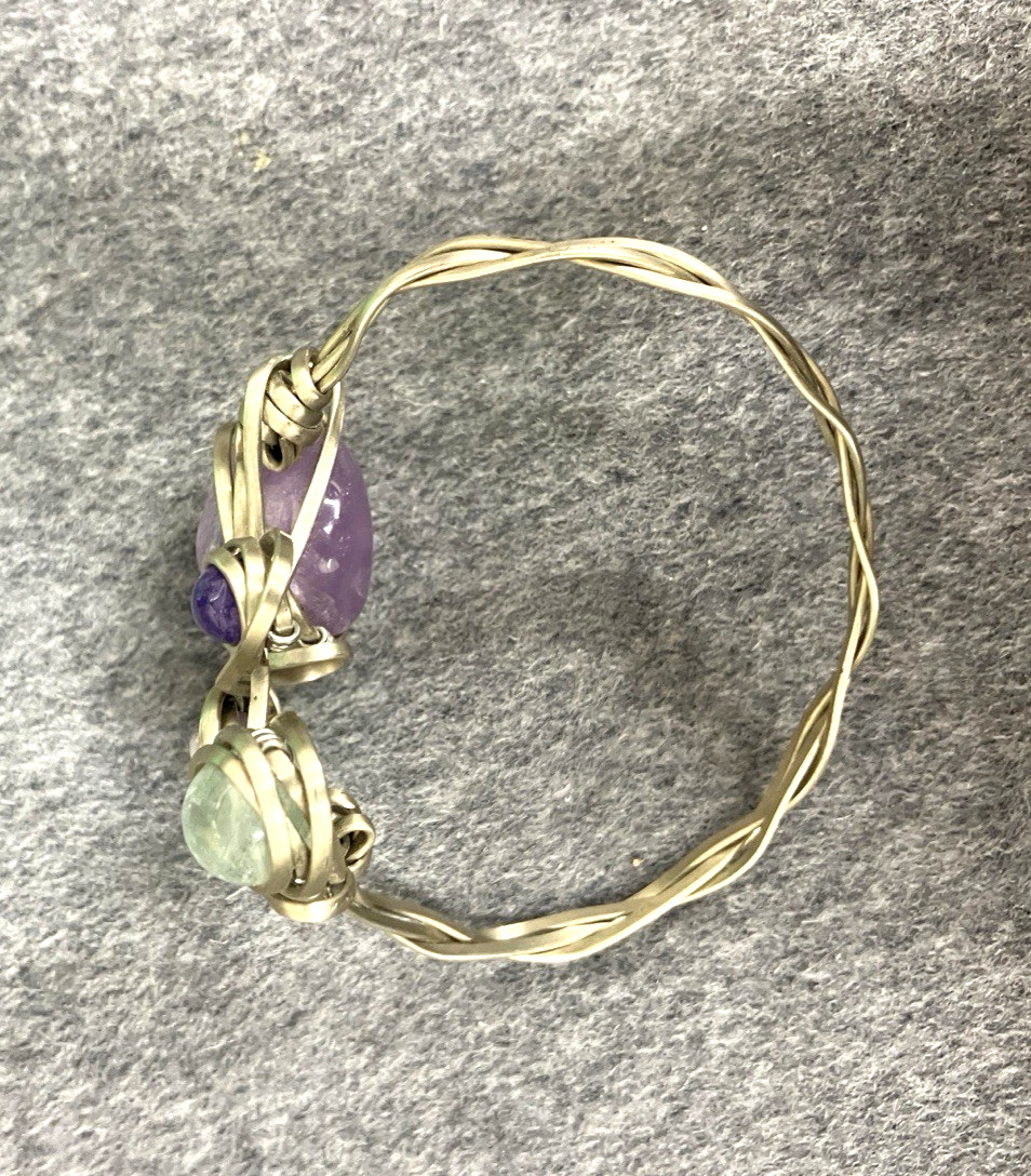Silver-Toned Amethyst/Multi-Stone Bohemian Artsy Wrap Bracelet