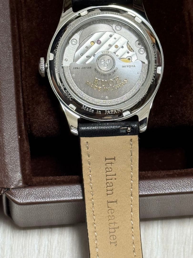 KUOE Kyoto Royal Smith 90-006 Ivory Waffle Dial Watch Black Leather Band Tested