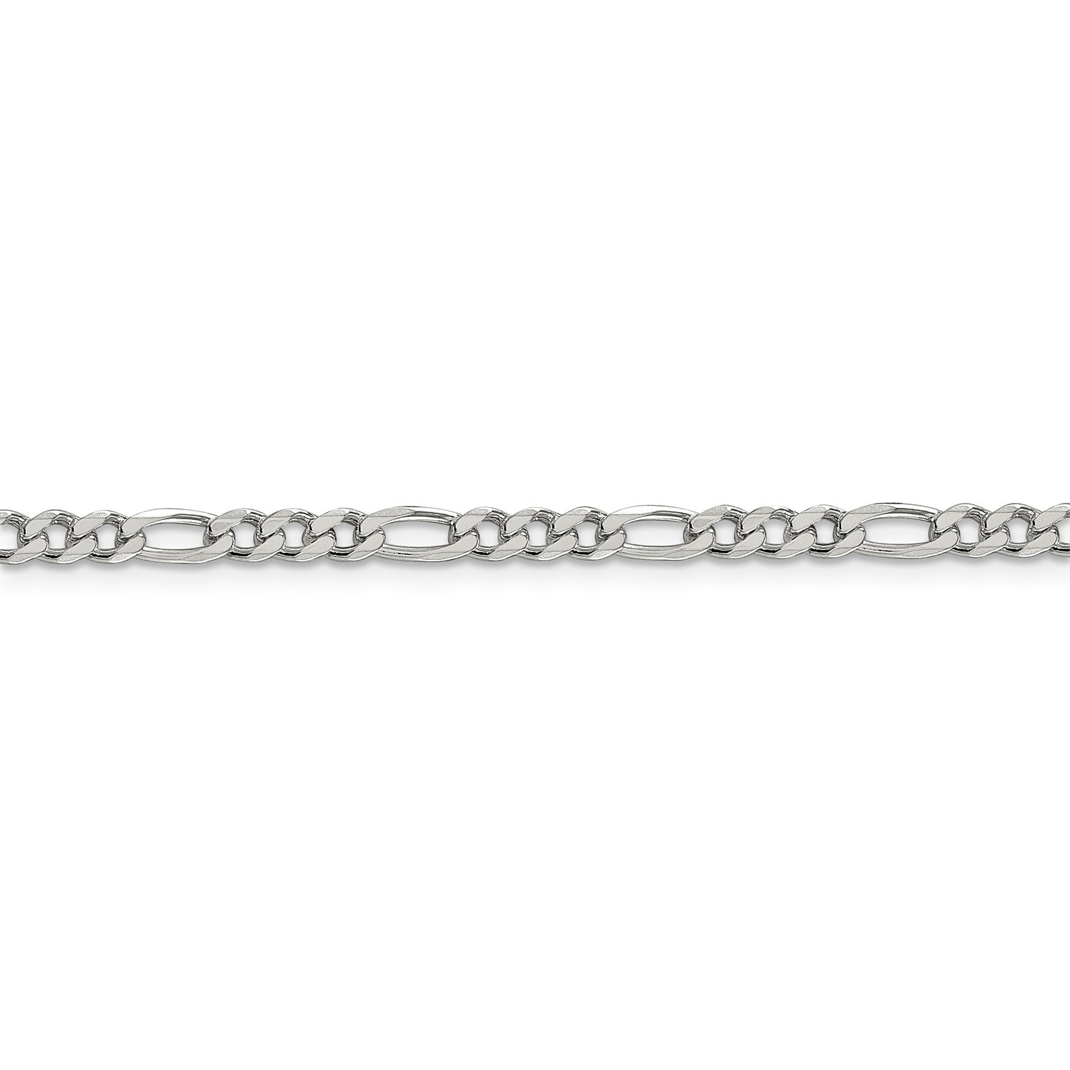 Sterling Silver 4mm Pave Flat Figaro Link Chain w/ Lobster Clasp 16″ – 26″