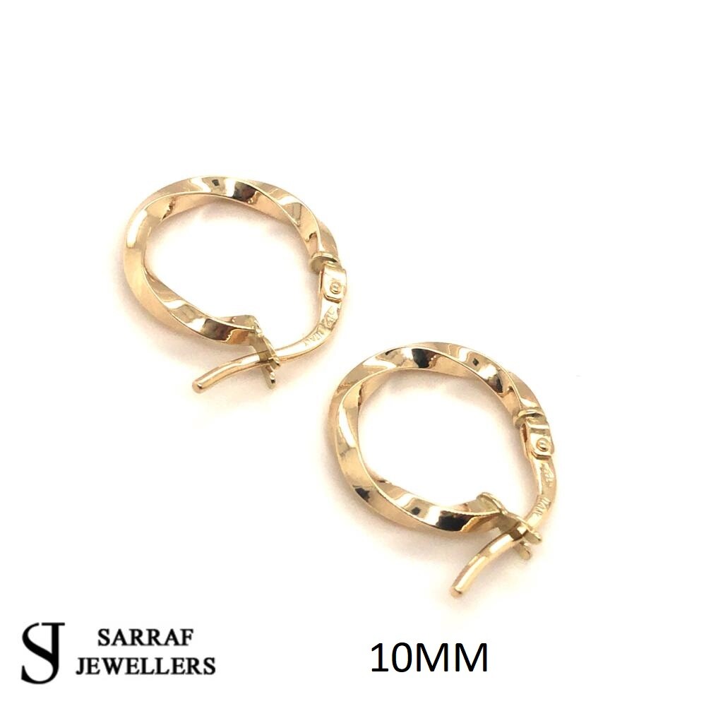9ct Yellow Gold Twisted Womens Round Hoop Earring Pair 10mm 15mm 20mm 25mm 30mm