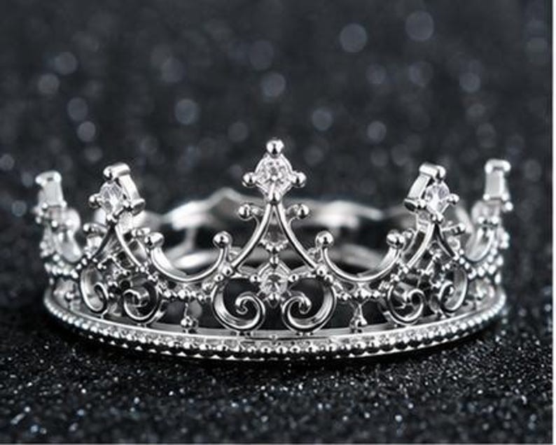 925 Sterling Silver Crown Ring Princess Tiara Queen Filigree Minimalist