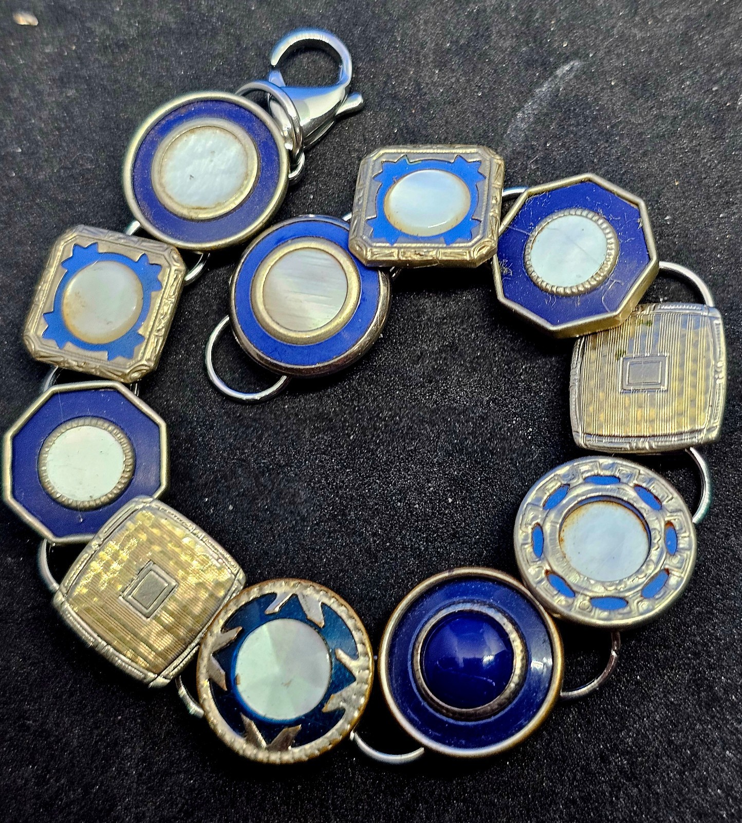 Antique Bracelet Art Deco Cufflinks in rich Blues with MOP
