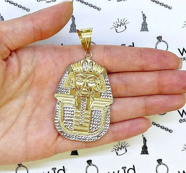10K Yellow Gold Two Tone Diamond Cut Pharaoh King Tut Charm Pendant