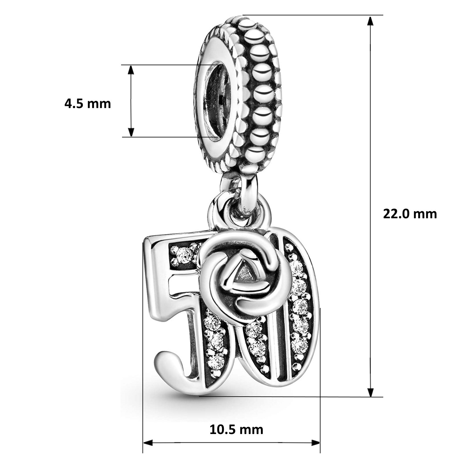 MariaFonte Bead Charm for 50 Years 925 Sterling Silver Compatible
