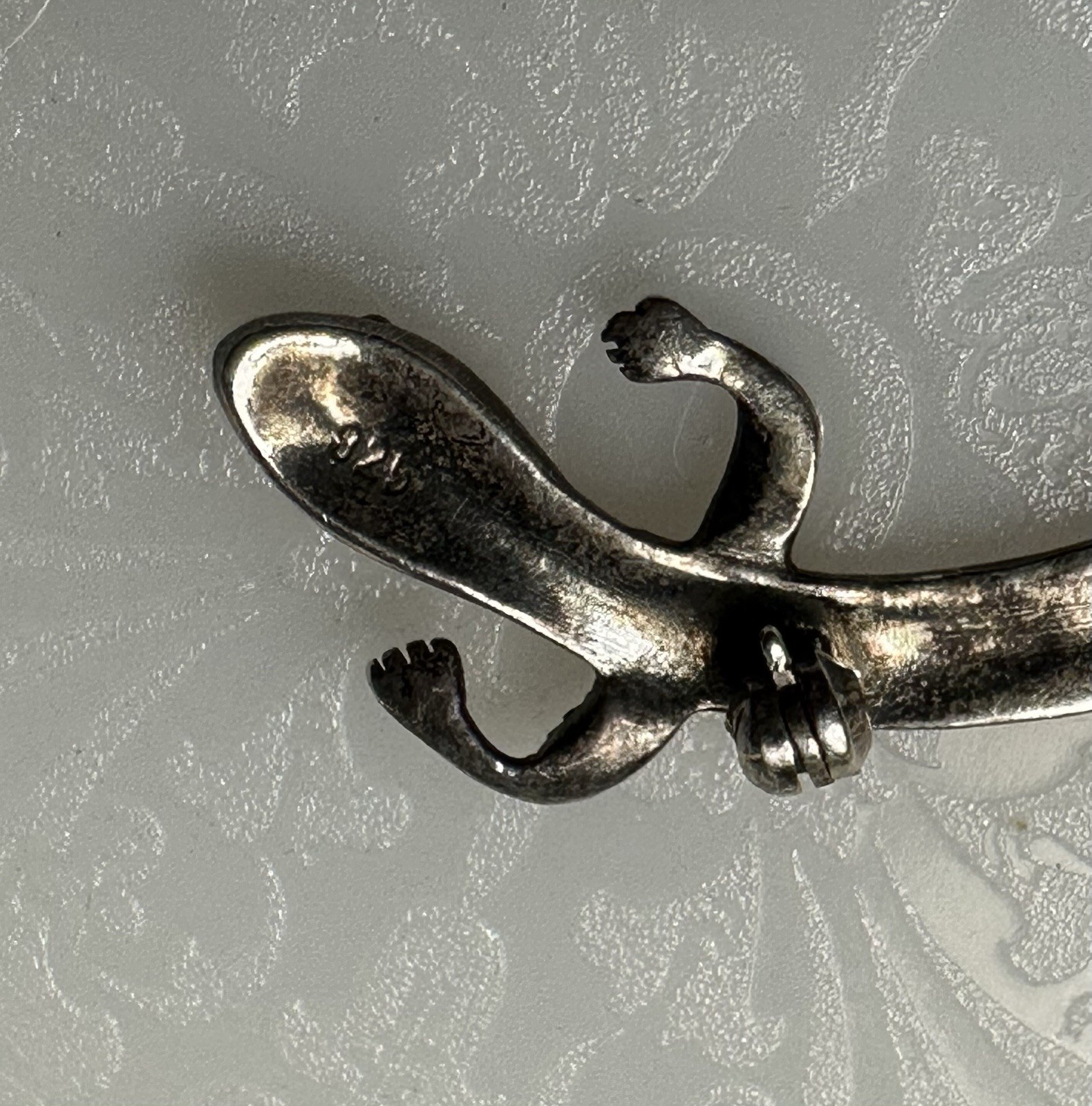 Vintage Sterling Silver Marcasite Gecko Lizard Salamander Brooch Pin 925