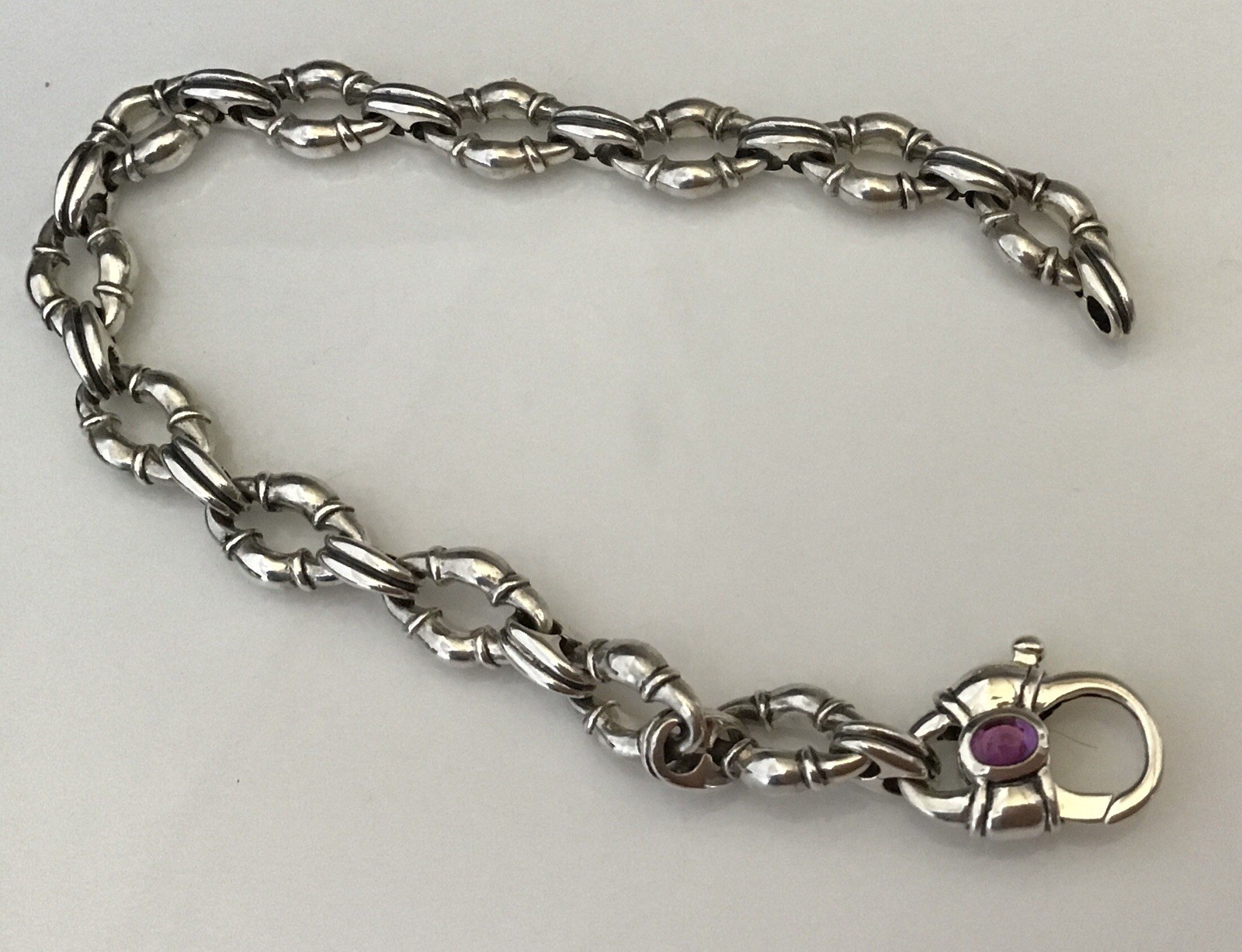 SCOTT KAY Sterling Silver Amethyst Bolo Link 7″ Bracelet
