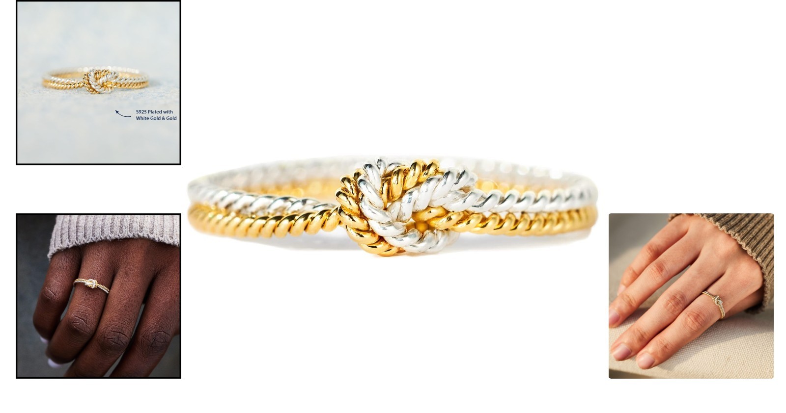 Handcrafted Two-Tone Knot Ring for Women – Sterling Silver Heart Purity, Size 8