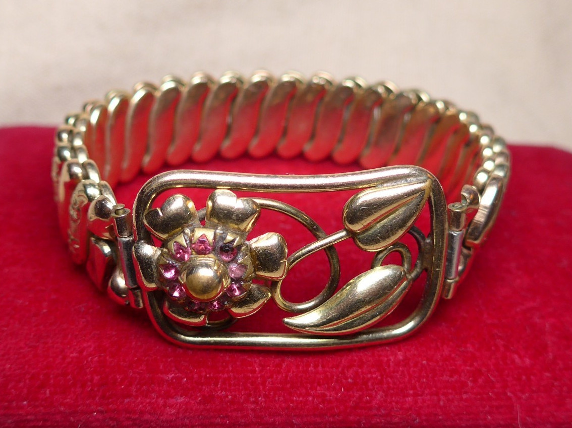 Vtg Lustern 12k Gold Filled & Sterling Silver Expansion Sweetheart Bracelet WWII
