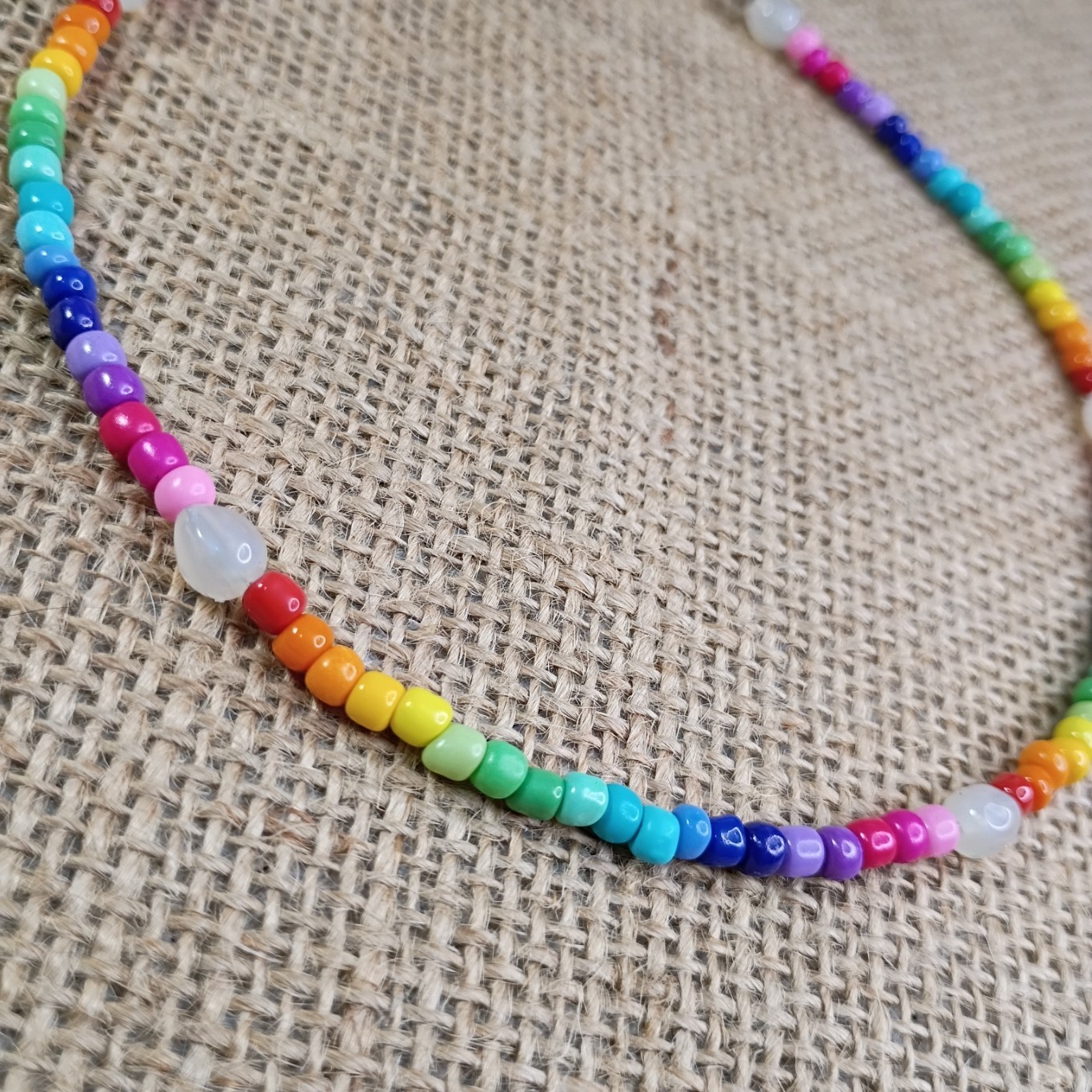 New Rainbow Beaded Choker Necklace – Seed Bead & Faux Pearl Choker Handmade Boho