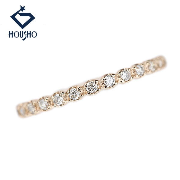 diamond ring K10 Pink Gold Half eternity ring slender delicate Used 908525