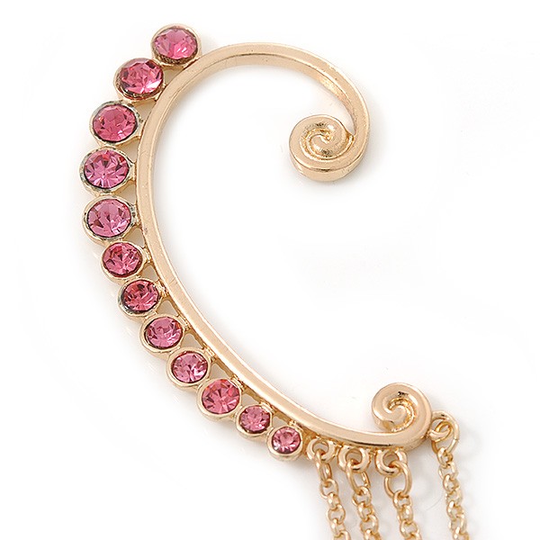 1 Pc Pink Crystal Ear Cuff With Comb In Gold Plating – Only For The Right Ear