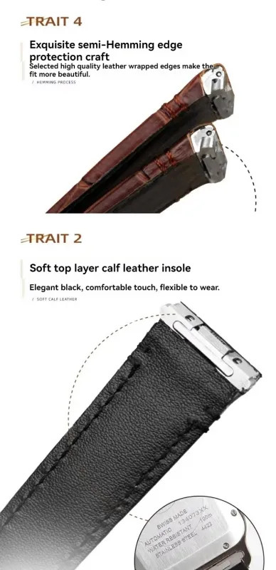 19mm 21mm Leather Watch Strap For Cartier Santos WSSA0009 WSSA0010 WSSA0018