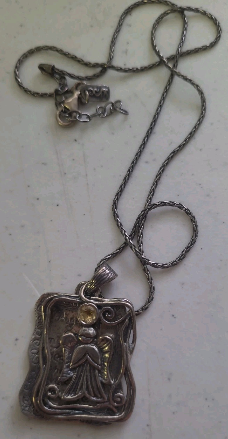 Israeli Silver 925 Citrine “ Guardian Angel “ Double Pendant Adjustable Necklace