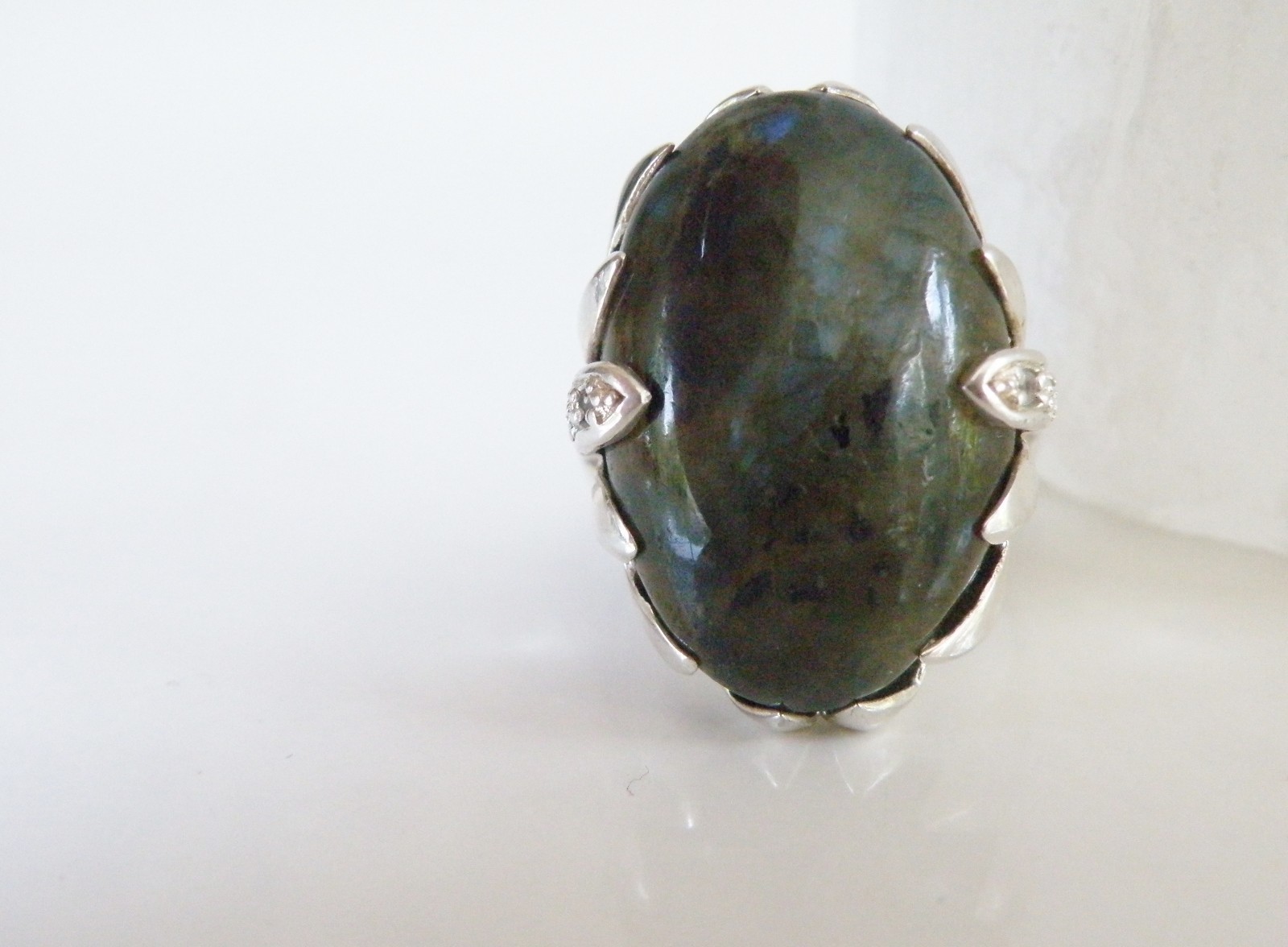 Heavy Sterling Silver 925 Natural Labradorite Statement Ring Size 11