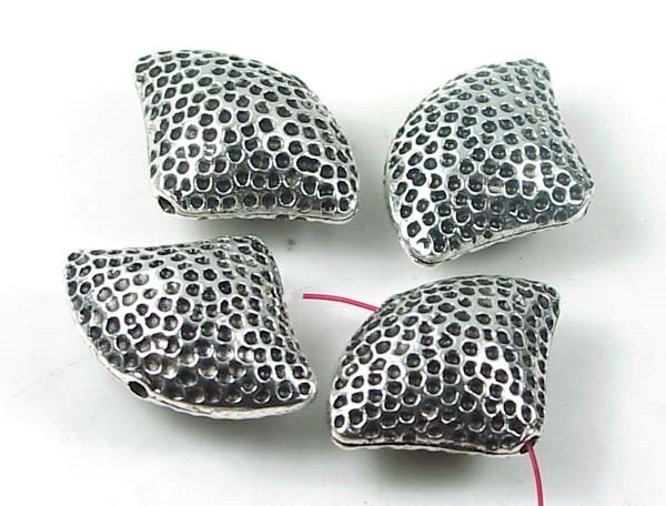 4 Antique Silver Pewter Large Sea Shell Beads 21x28mm