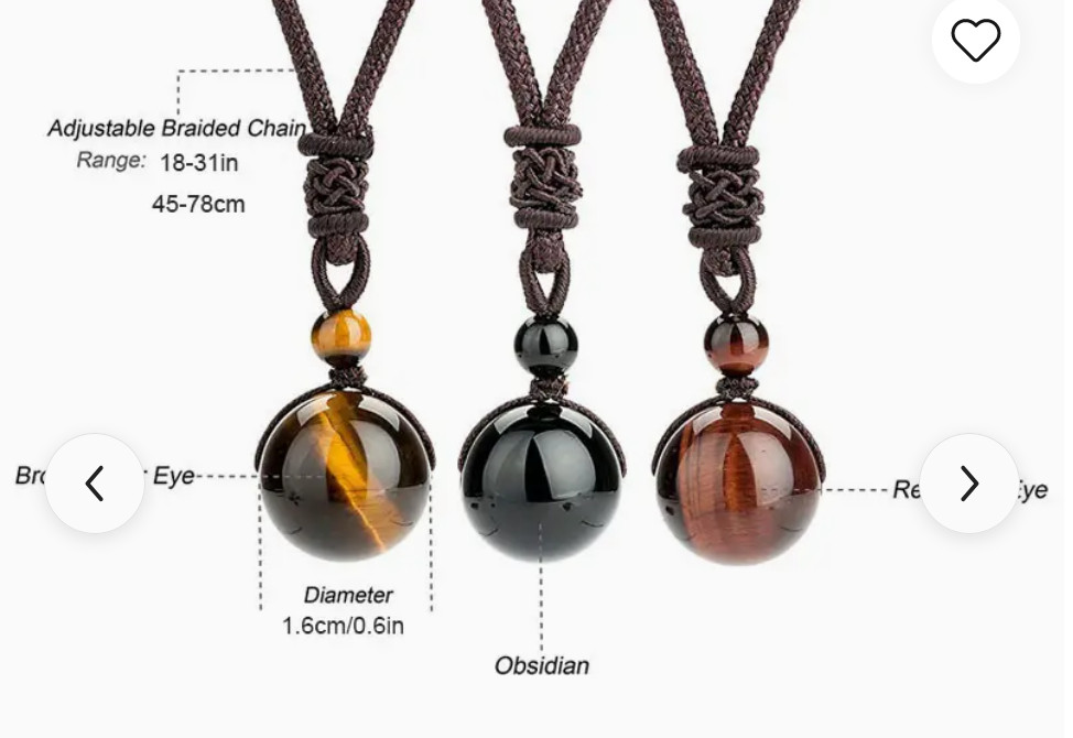 Tiger’s Eye, Obsidian Stone, Sandstone (16 mm); Corded, Adjustable Necklace