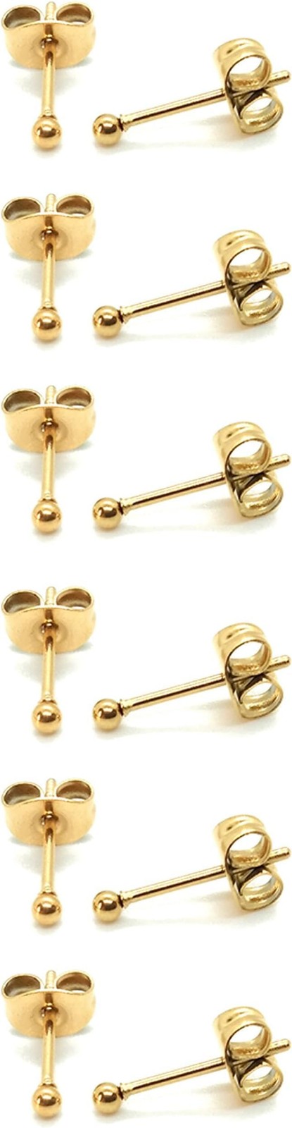 12Pcs 2MM Tiny Ball Stud Earrings, 20G Hypoallergenic Surgical Steel Small Gold