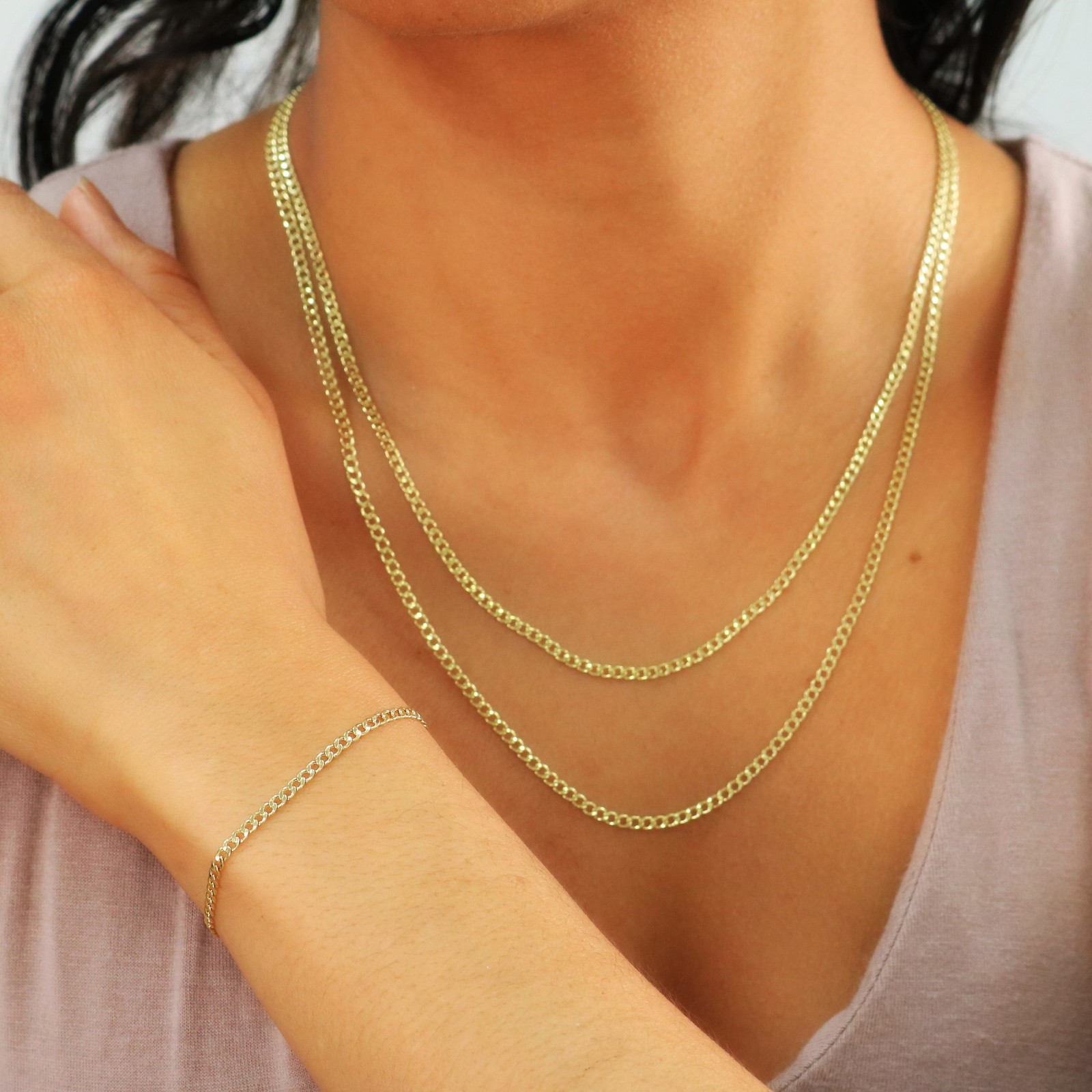 10K Yellow Gold 2.5mm Curb Cuban Link Chain Womens Bracelet or Anklet 7″ 8″ 9″