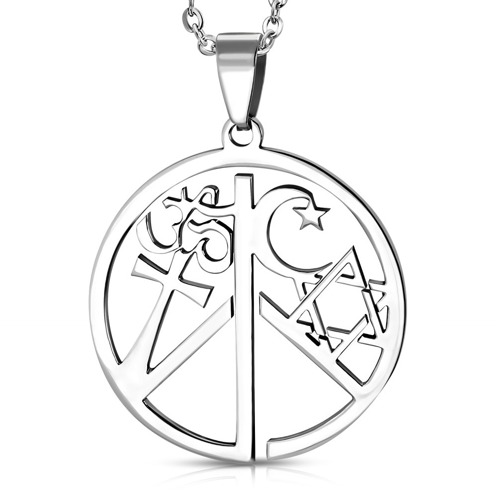 Coexist Religious Peace Love Silver Stainless Steel Fashion Pendant Necklace