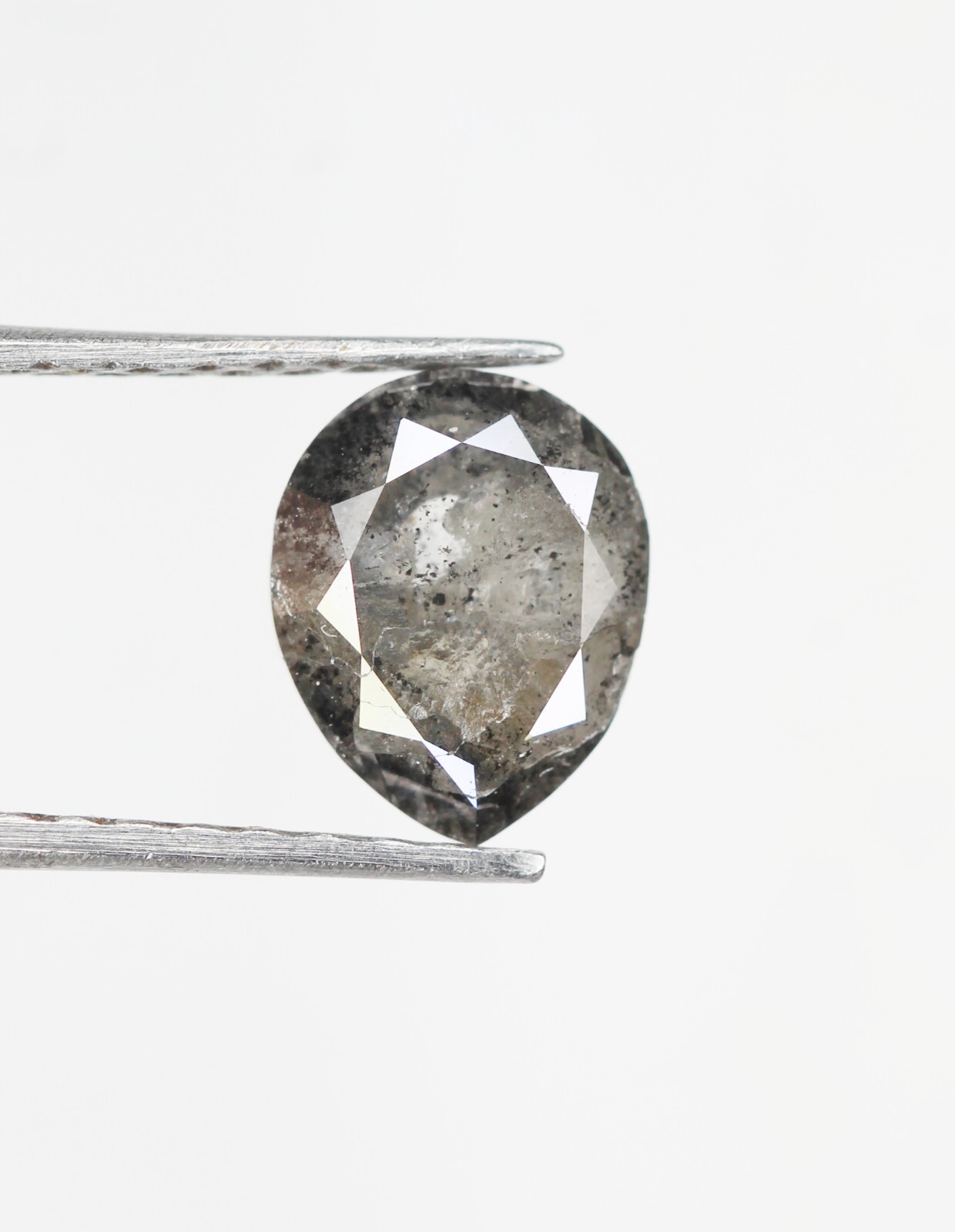 0.98 CT 6.9 MM Natural Loose Pear Salt And Pepper Diamond Grey Color Pear Shape