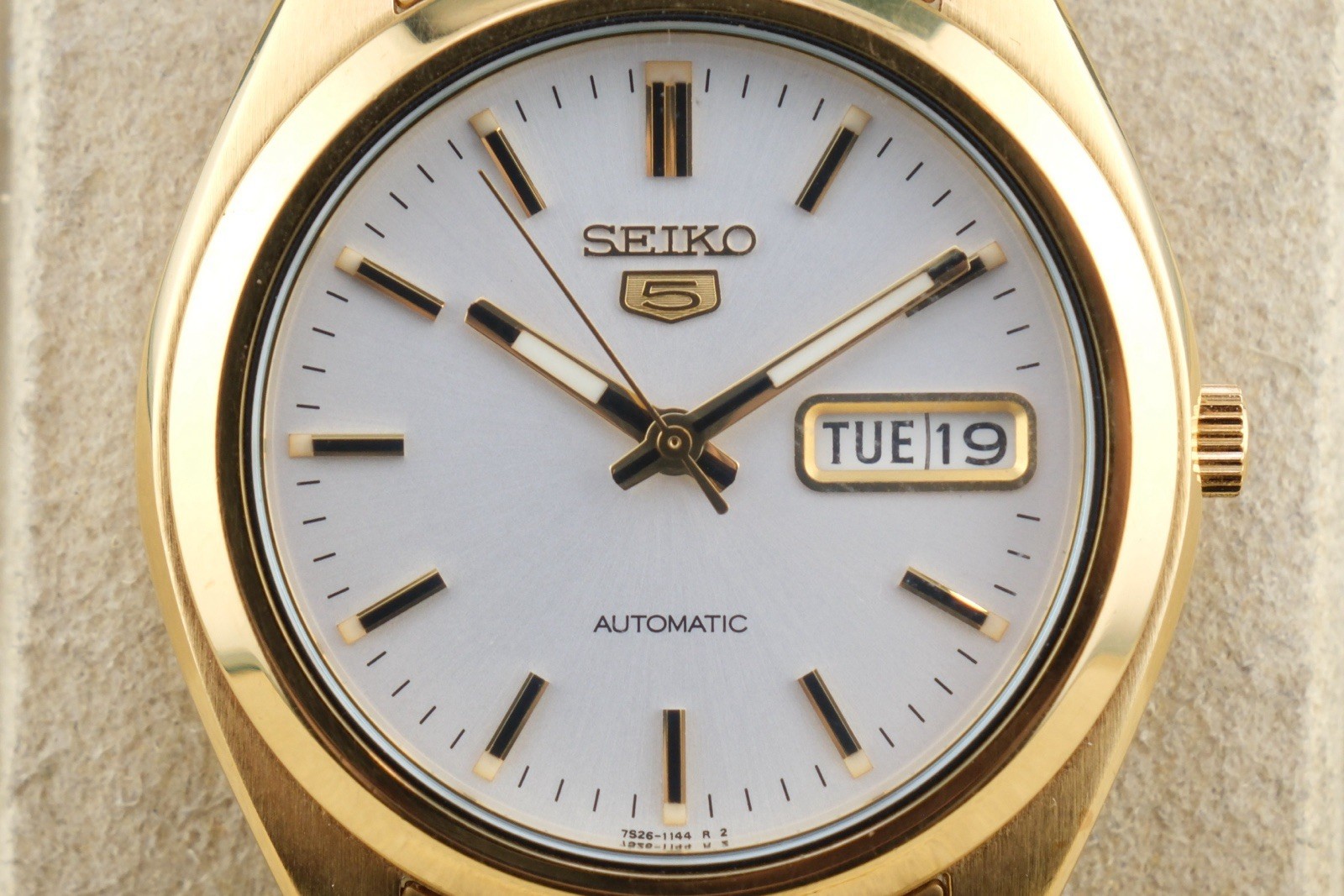 Seiko Ref.SNX116K Mens Auto Day/Date 37mm SS Silver Dial Gold Tone Working 6.7”