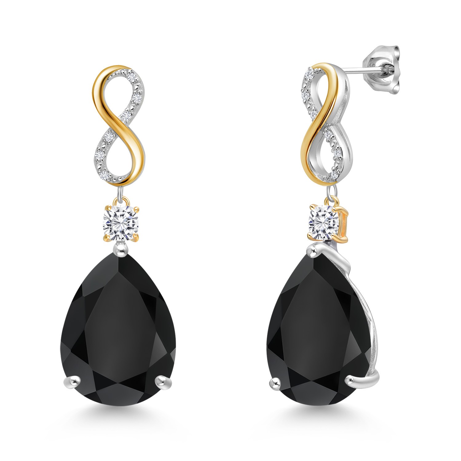925 Silver and 10K Yellow Gold Onyx White Moissanite and White Lab Grown