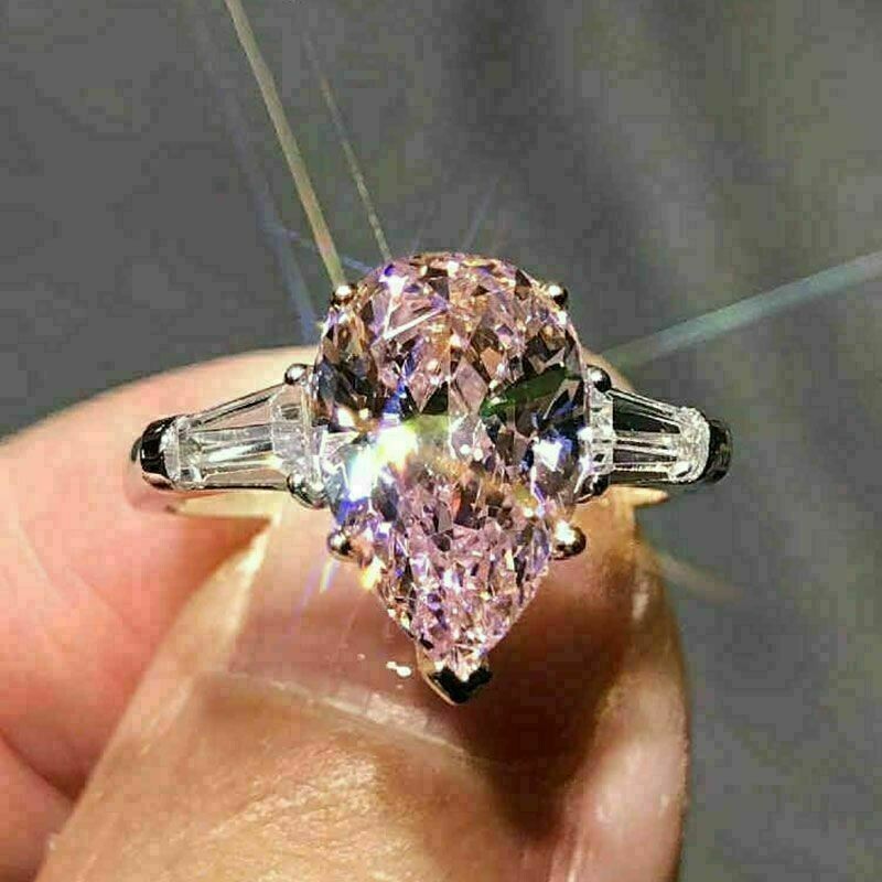 3Ct Lab-Created Pink Sapphire Three-Stone Engagement Ring 14K White Gold Finish