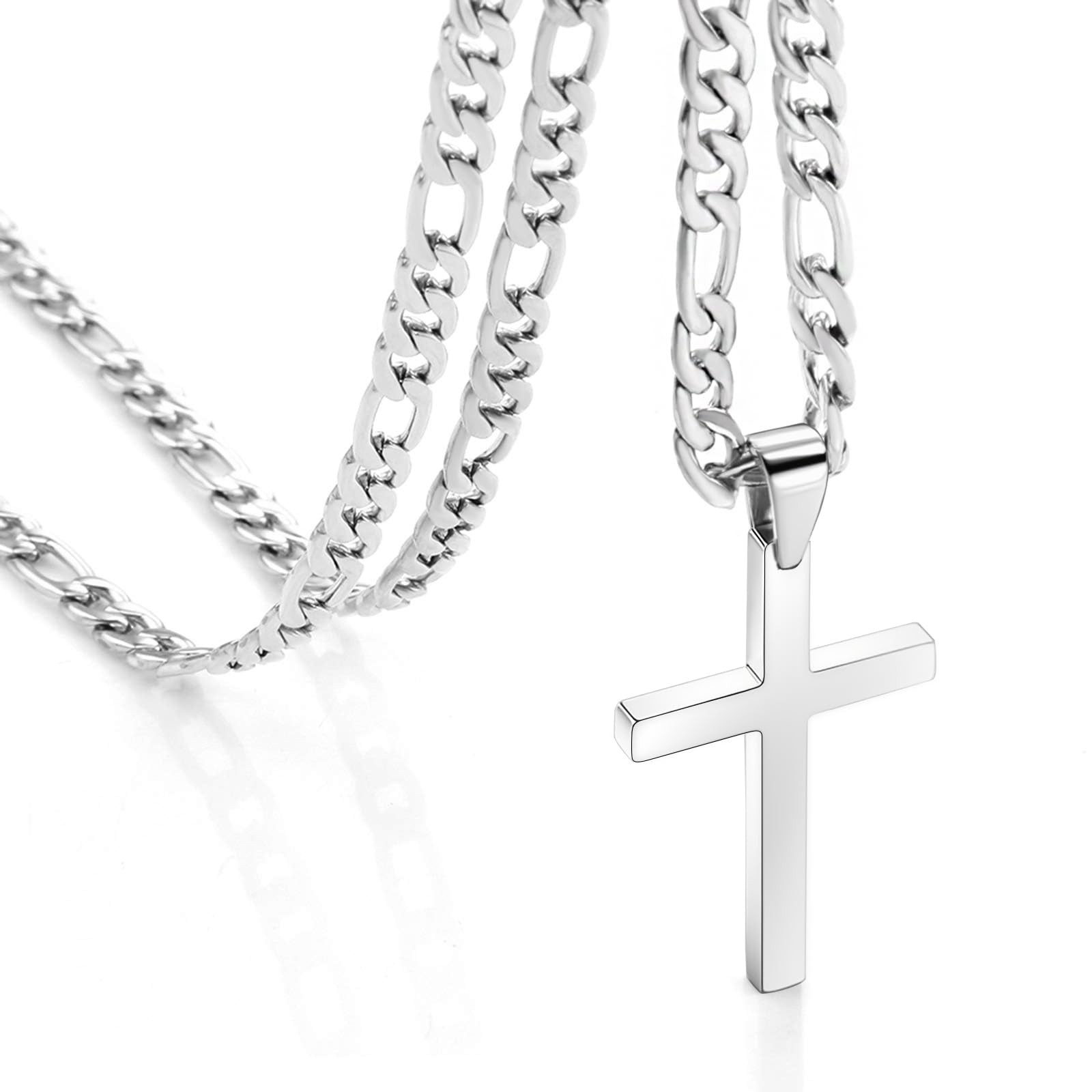 Crucifijo Cadenas De Oro Cubana Para Hombre Collar Plata Acero Inoxidable Men