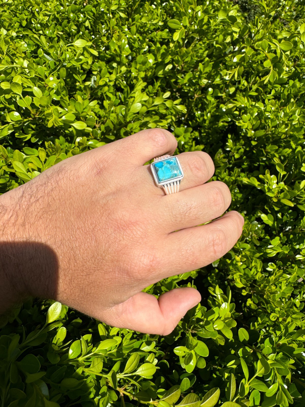 Blue Genuine Turquoise Stone Mens Real 925 Silver Ring Size 6 7 8 9 10 11 12 13
