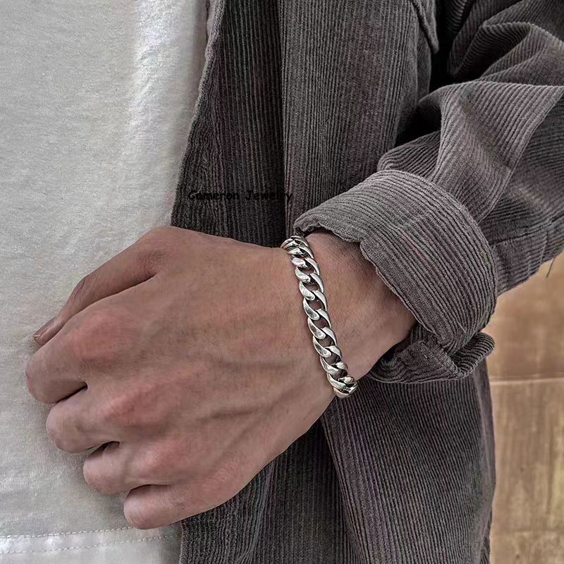 Pure 925 Sterling Silver Chain 9mm Cuban Curb Chain Bracelet For Men