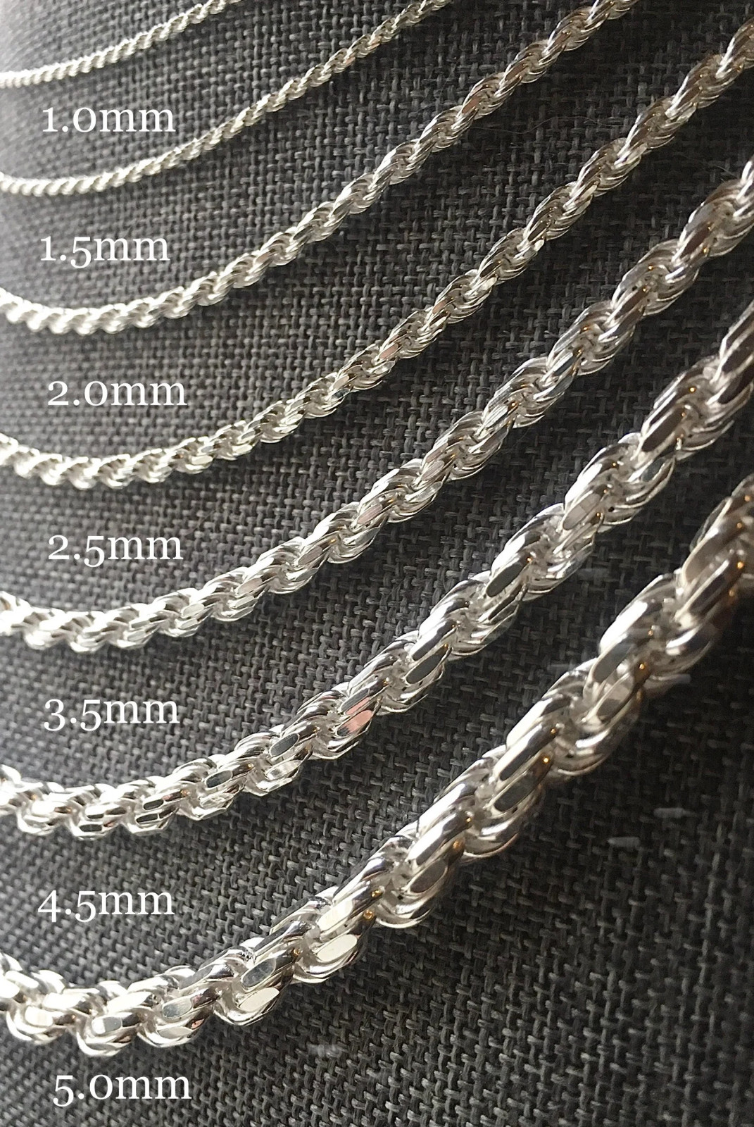 925 Sterling Silver Rope Chain Necklace 1mm-5mm 14-36 inch Italy