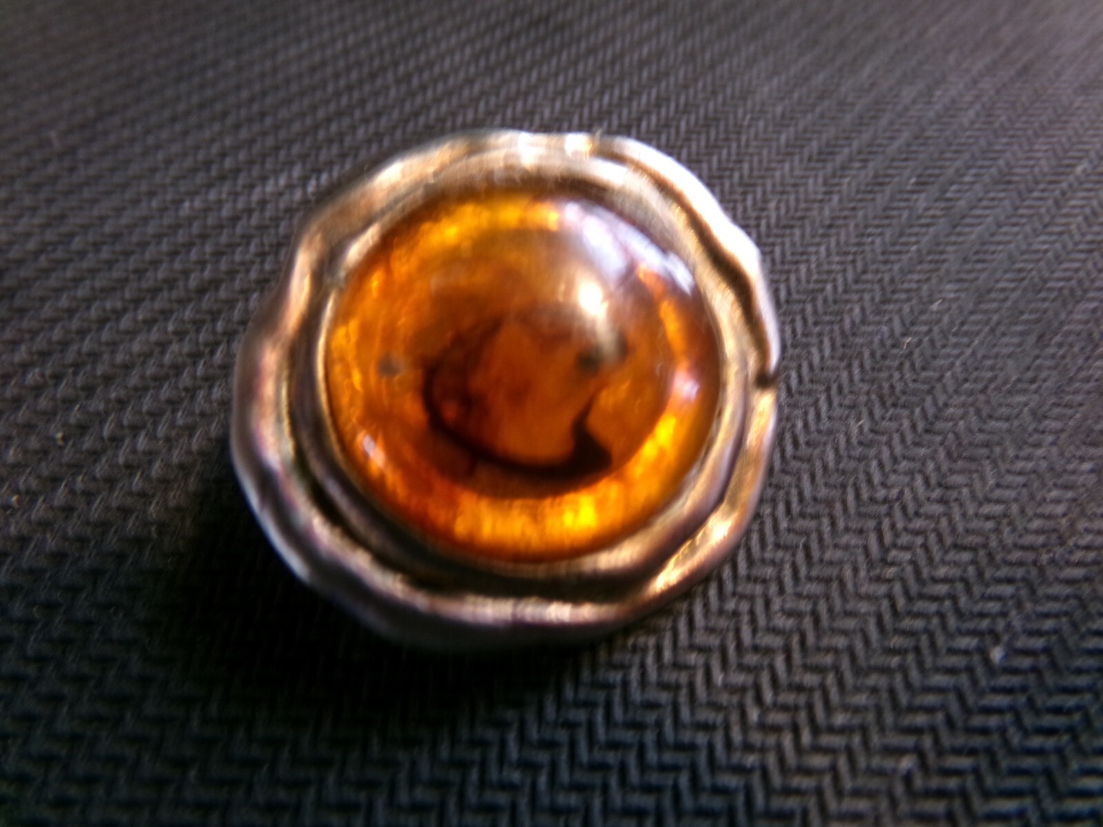 Vtg.: Glass Dark Amber Color Padded Clip-on Earrings Brass Plated Pewter Mounts