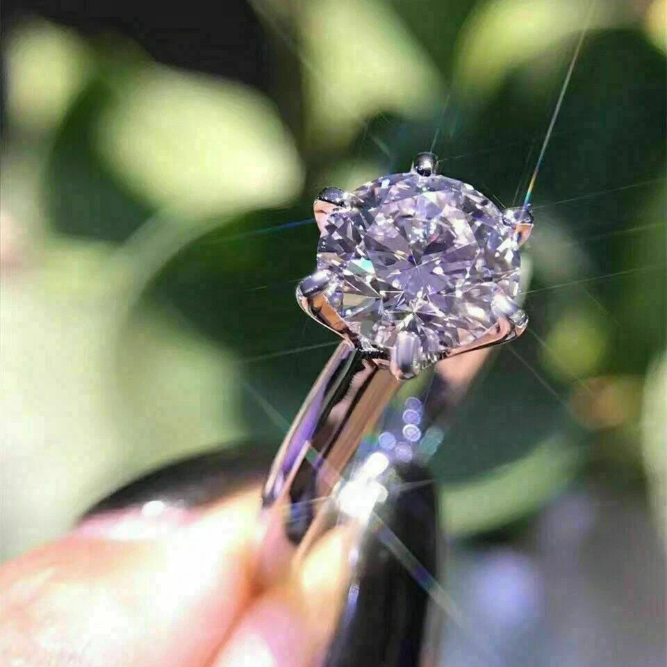 2.00Ct Round Cut Moissanite Solitaire Engagement Ring 14K White Gold Plated