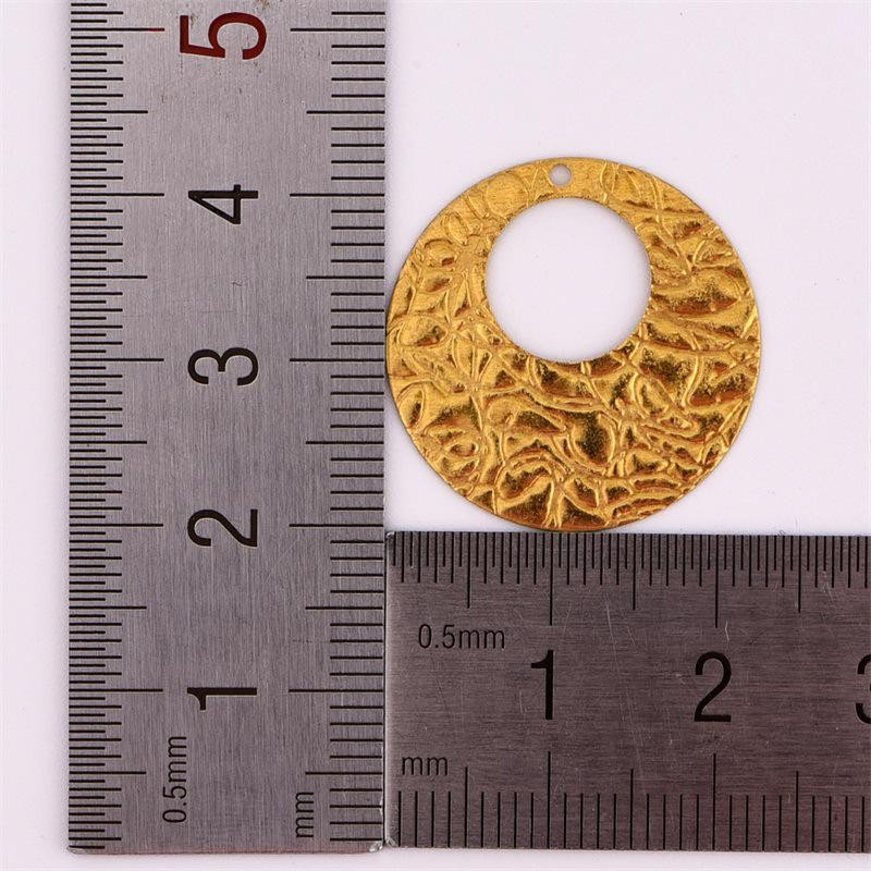 20PCS Raw Brass Textured Round Cut Charm Pendant 22mm BLT04