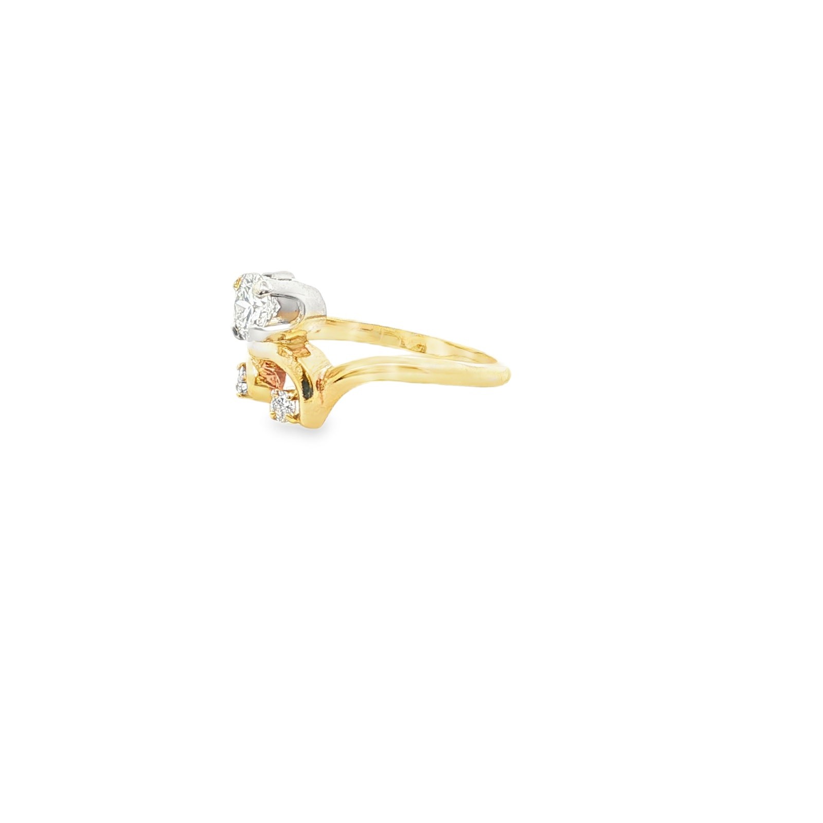 14K Yellow Gold Diamond Swirl Ring 1–1.25 CT Center Size 6.75 Vintage Style