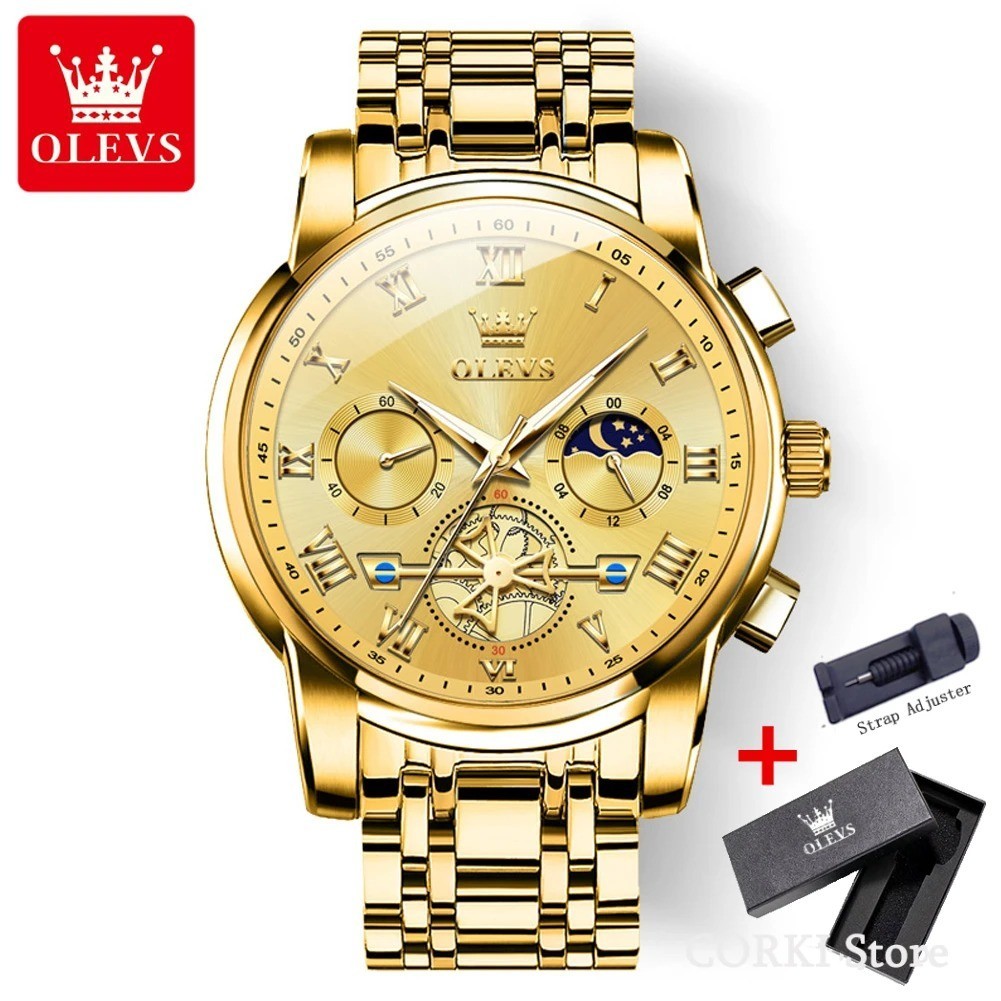 OLEVS 2859 Luxury Stainless Steel Waterproof Quartz Watch for Men Chronograph Lu