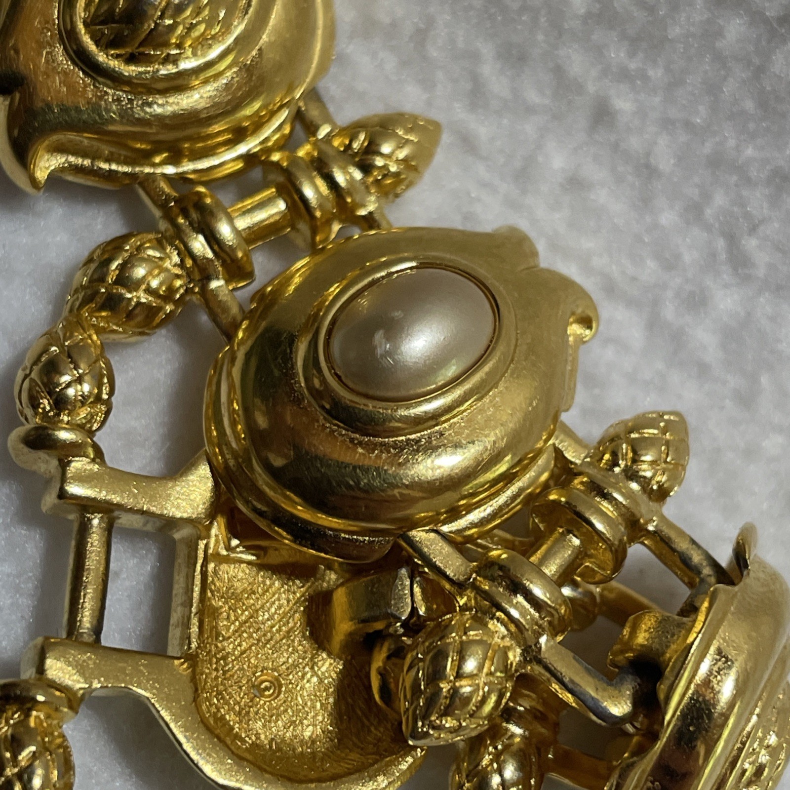Vintage Fendi Faux Pearl Gold Tone Link Bracelet