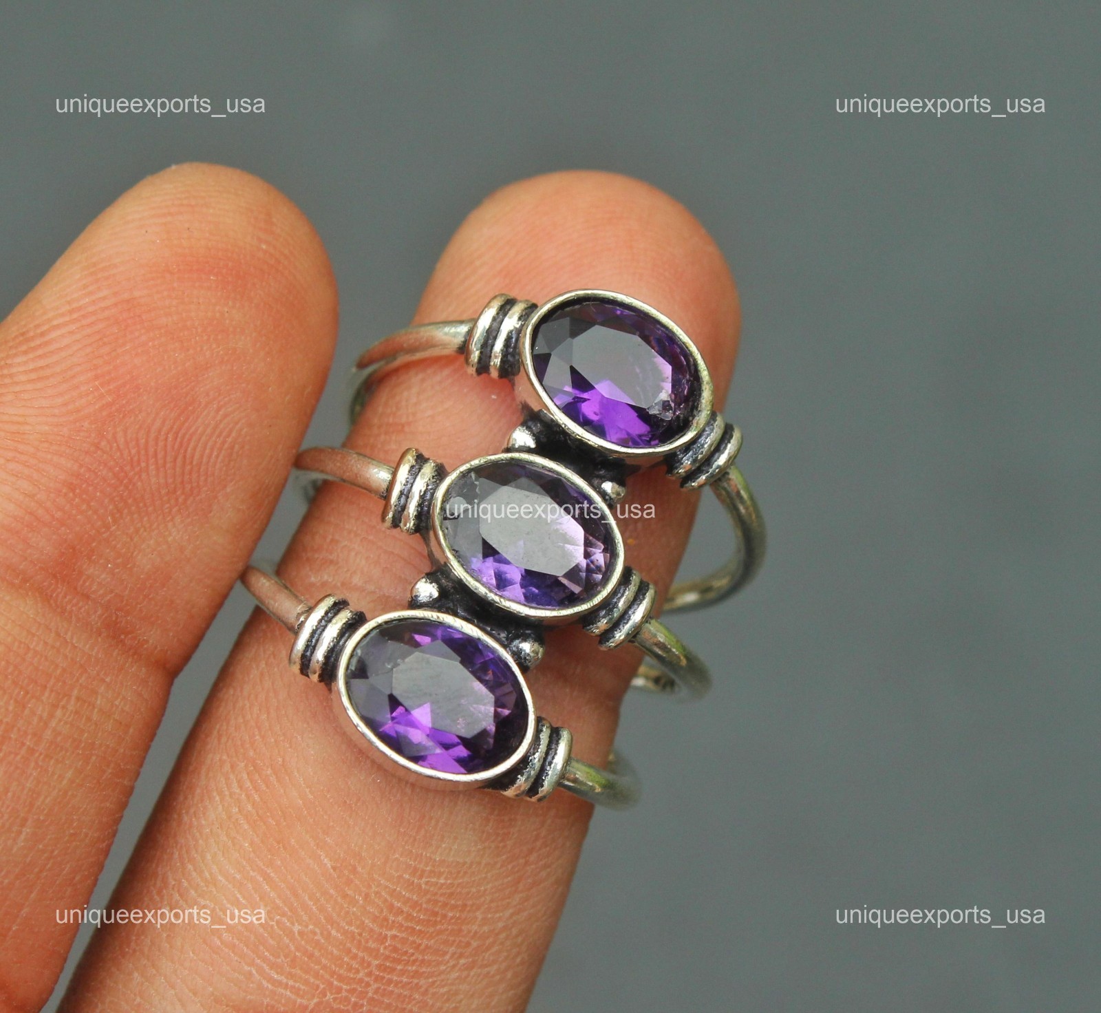 925 Silver Amethyst Stone Not Applicable Statement Band Wedding February Ring