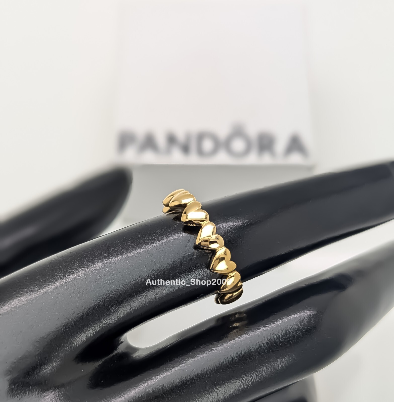 New 100% Authentic PANDORA 14k Gold Plated Be Love Row of Hearts Ring 163427C00