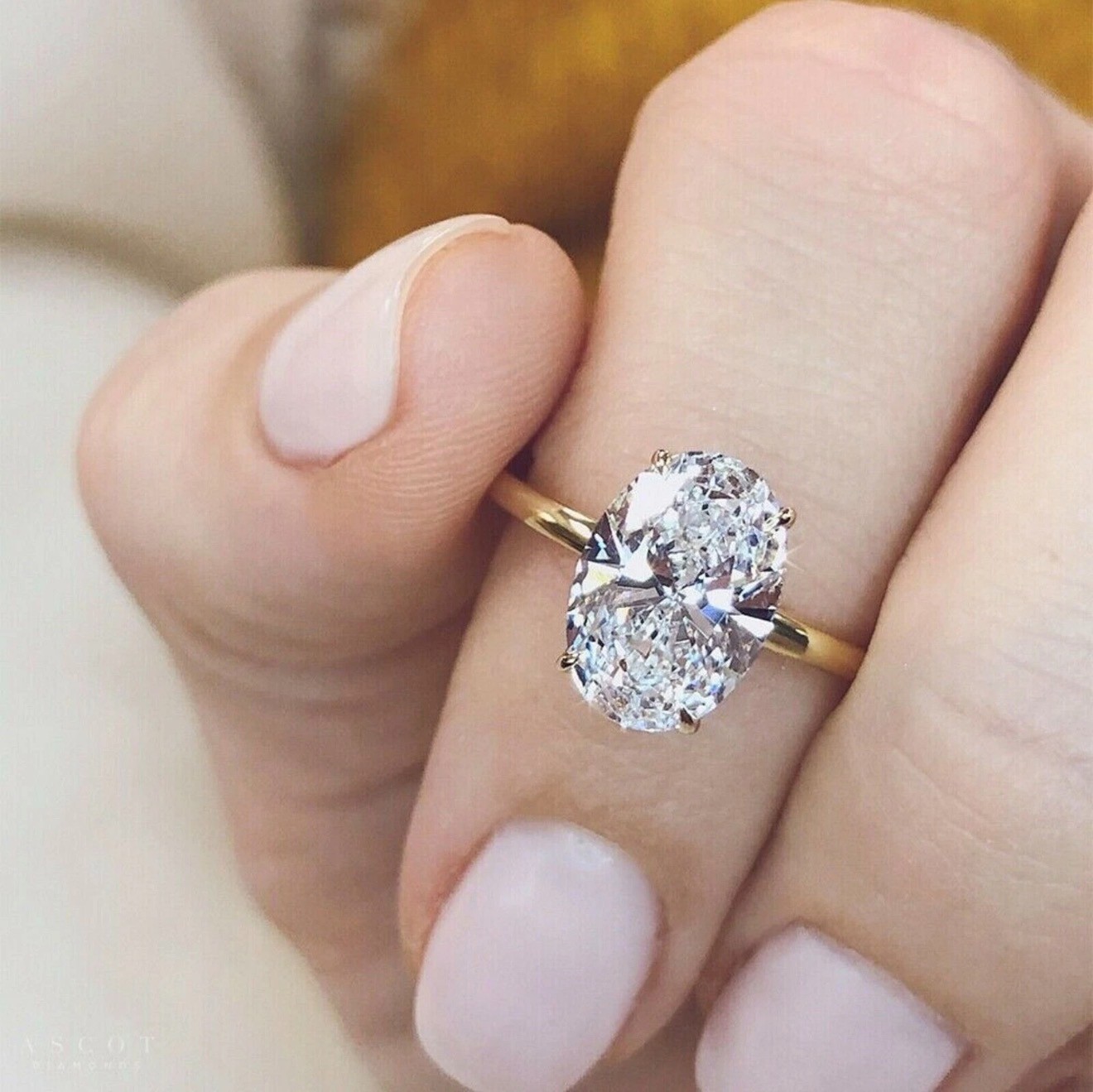 3.00 CT Oval Cut Moissanite Solitaire Engagement Ring Solid 14K Yellow Gold