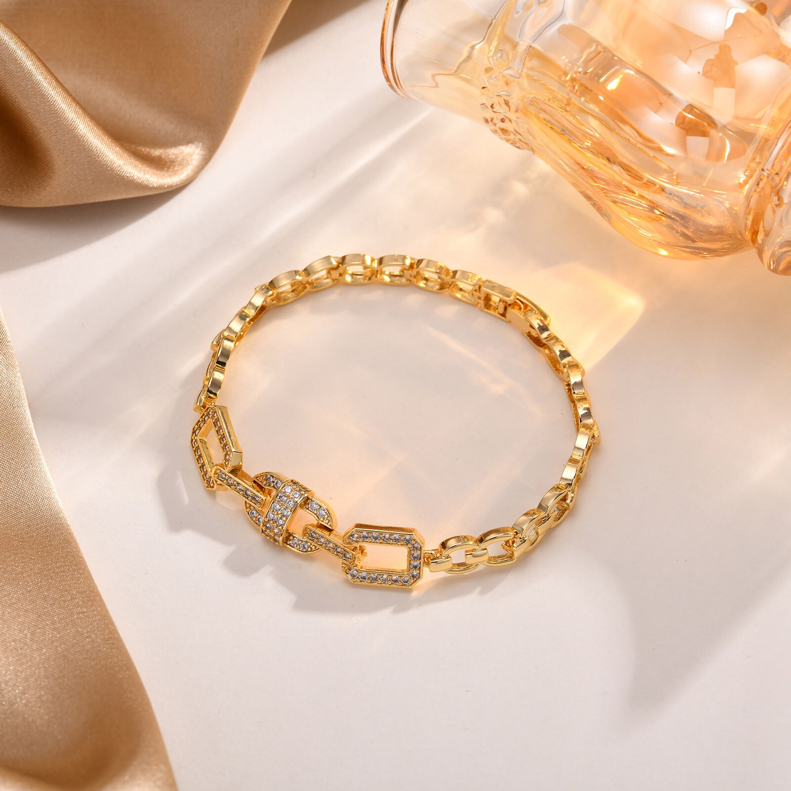 Sparking Chain Bracelets Bling CZ Heart Leaf Infinity Charm Wristband Women Gift