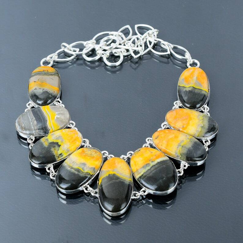 Bumble Bee Necklace 925 Sterling Silver Bumble Bee Handmade Gemstone Necklace