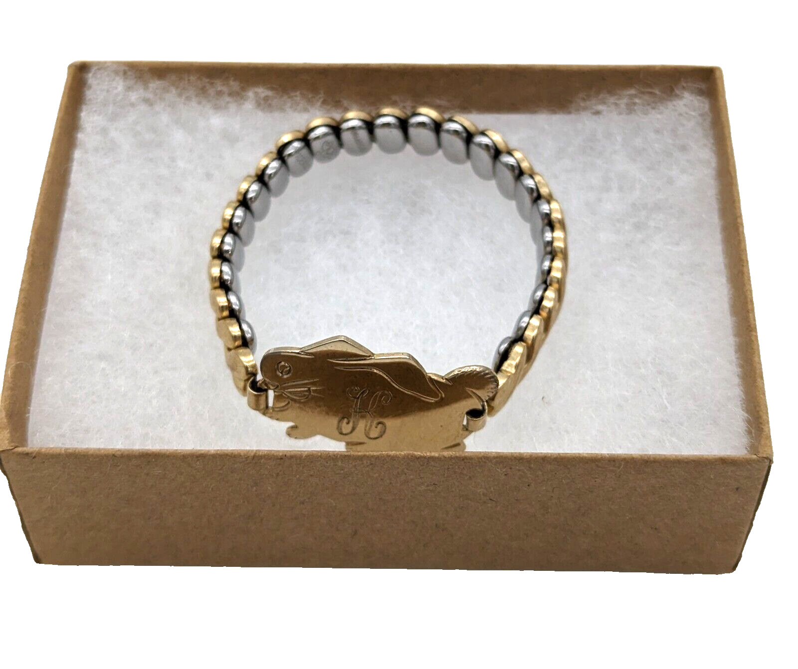 Foster Childs Rabbit Stretch Expansion Bracelet 10K Gold Vintage 1950s Engraved