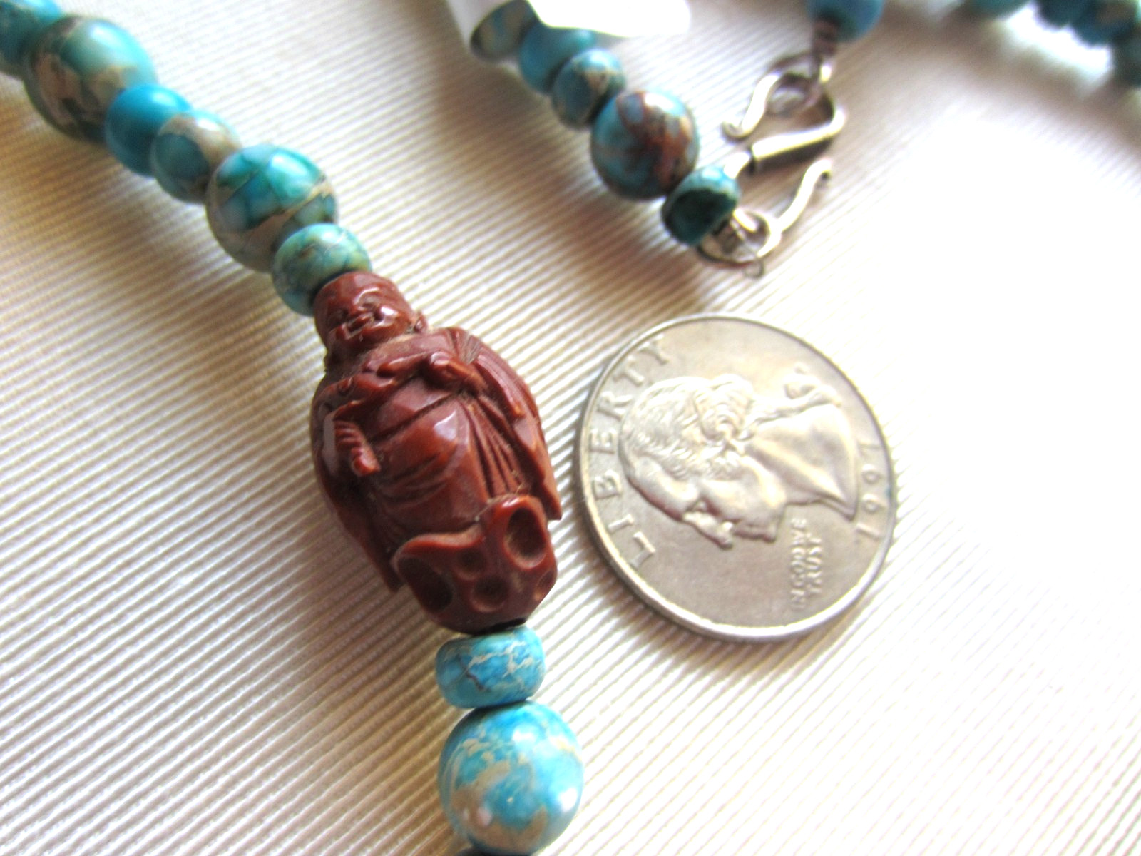 New Artisan Mixed Turquoise & Jasper Beaded Necklace Sterling Hook 28.5″ OOAK