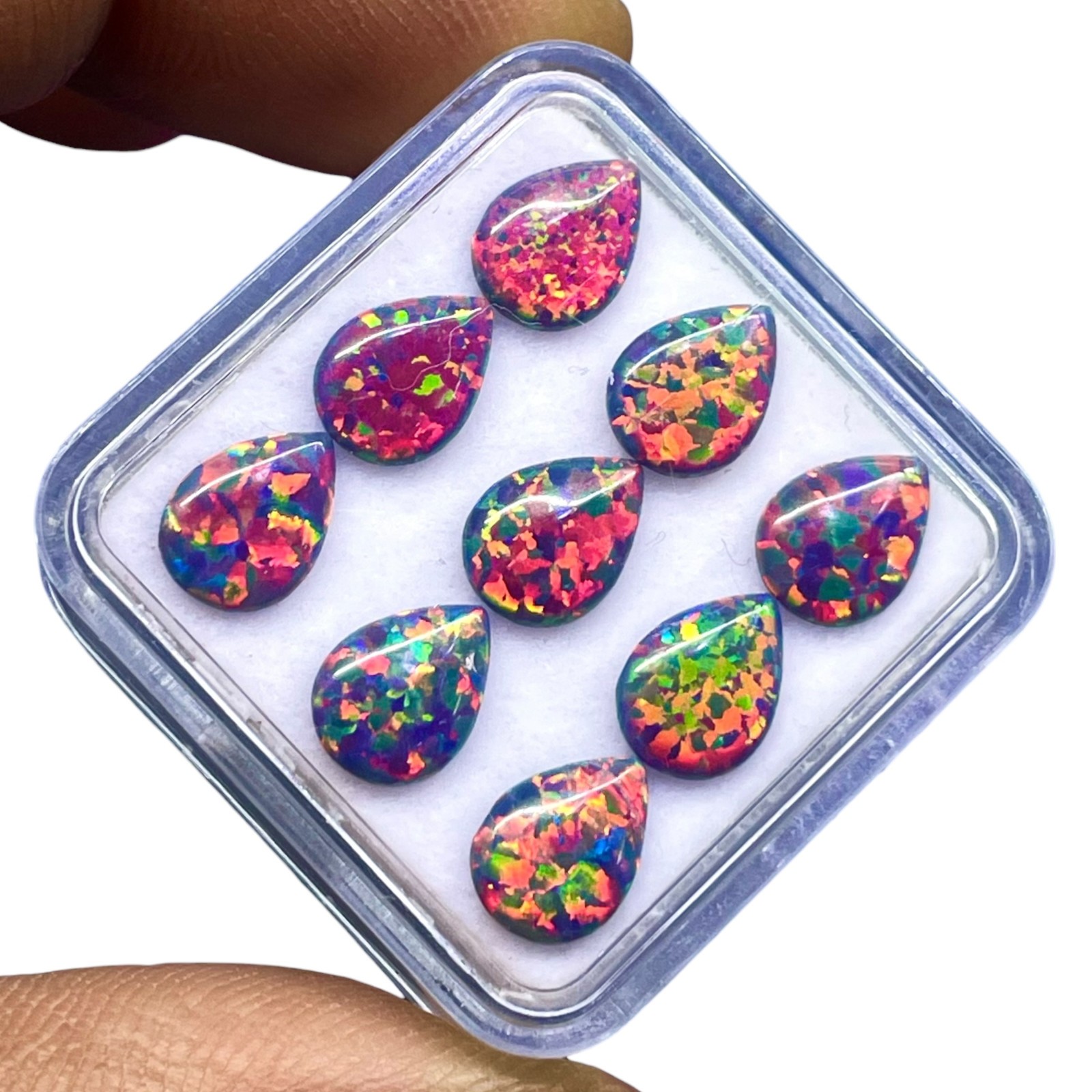 4 Pcs Black Australian Opal 8x6mm Pear Cabochon 5A Quality Lab Created Gemstones